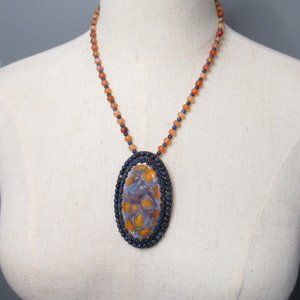 Artisan Cabochon Necklace on Carnelian and Sodalite